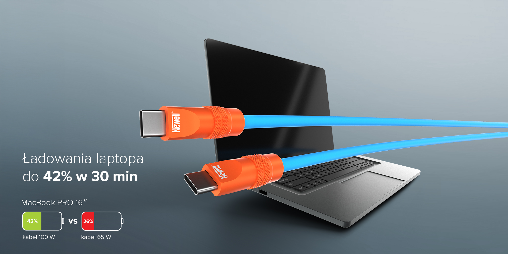 Kabel Newell USB-C - USB-C 100 W, 2 m, silikonowy, czerwono-granatowy